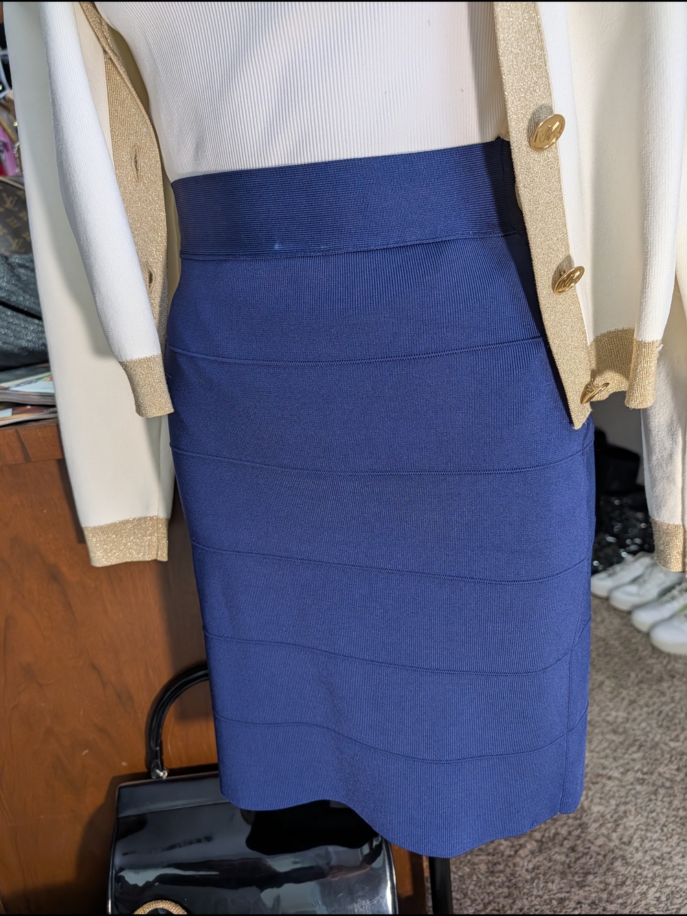 Dalia Collection Navy Blue Bandage Pencil Skirt